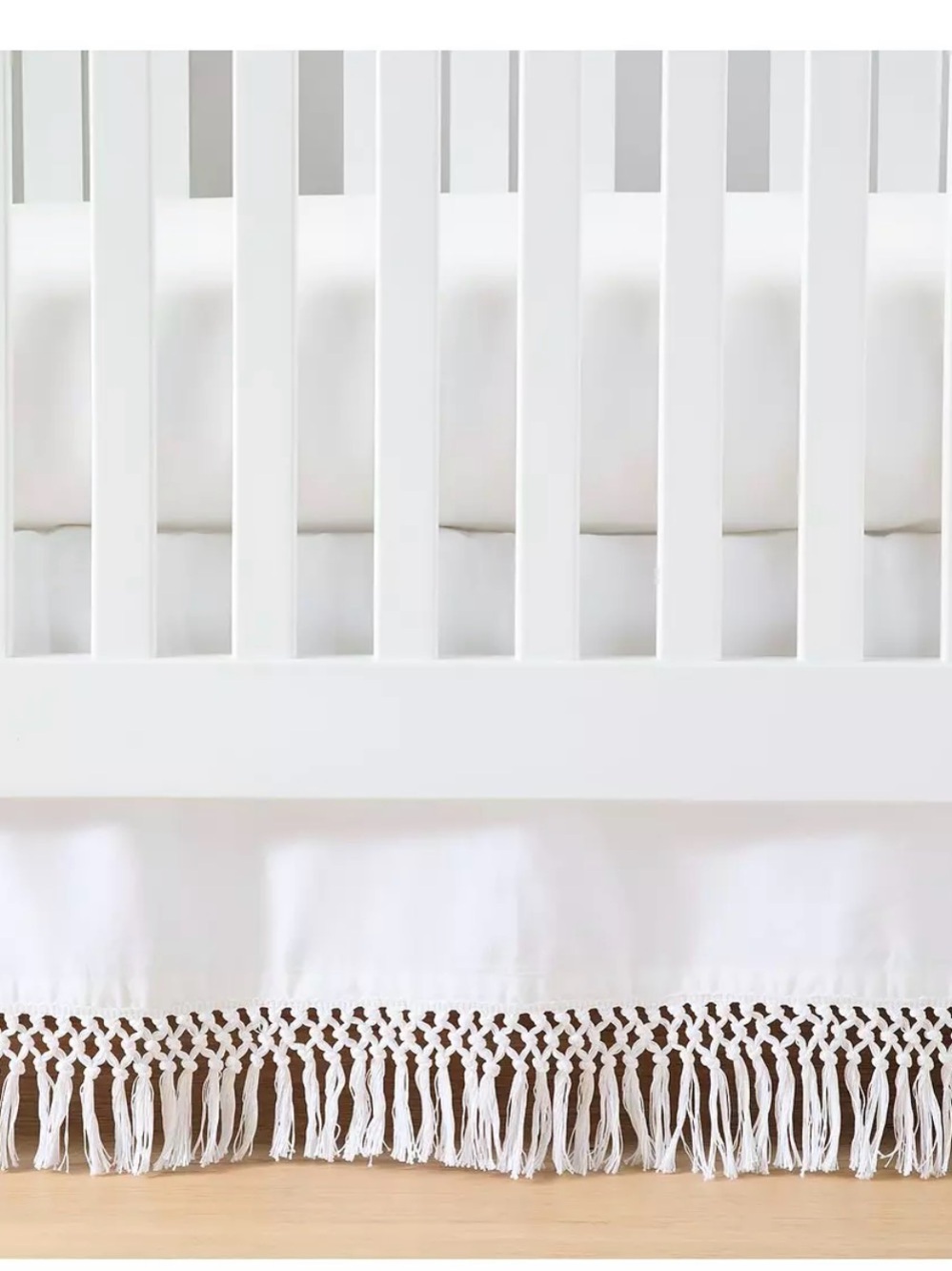 Serena & Lily White Fringe Macrame Crib Skirt